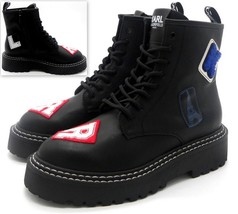 Size 11 Karl Lagerfeld Paris Logo Patch Combat Boots Women&#39;s Dixie In Black, 11 - £63.53 GBP