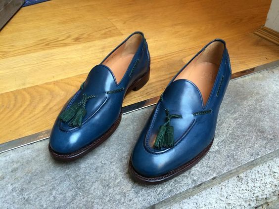 Men's Navy Blue Color Tassel Loafer Slip On Genuine Leather Formal Dress Shoes