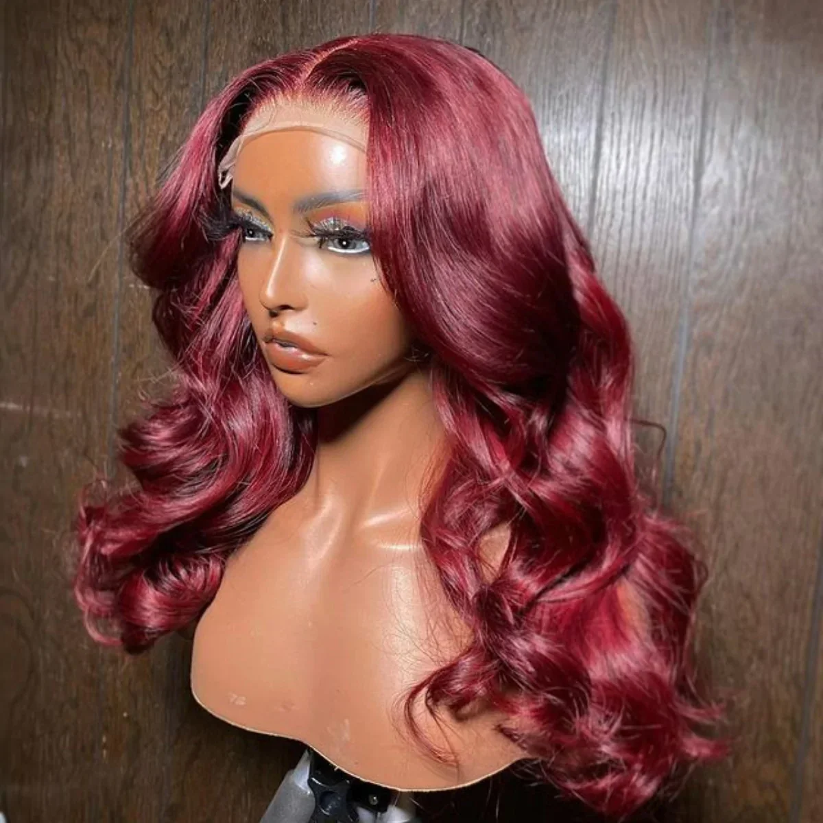 Burgundy Red Synthetic Lace Frontal Wigs For Women Red Long Body Wave Gluele - £29.72 GBP+