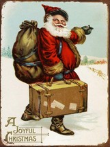 A Joyful Christmas Vintage Santa Merry Jolly Snow Winter Music Metal Sign - £19.62 GBP