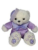 Vintage TB Trading White Teddy Bear Purple Outfit Plush Stuffed Animal 14&quot; - £51.39 GBP