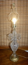 Vintage Holliday Regency Styled 26&quot; Tall Cut Crystal Glass Table Lamp Large Elec - £159.86 GBP