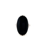Signed Uncas Sterling Art Deco Oval Black Onyx Stone Solitaire Ring sz 6... - $917.30 MXN