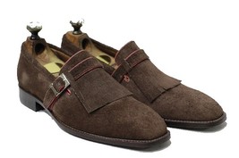 New Handmade Men&#39;s Formal Shoes Brown Suede Leather Stylish Slip On Buckle Style - £120.03 GBP