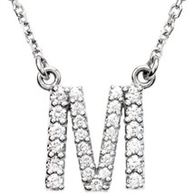 Precious Stars 14K White Gold 1/6CTW White Diamond Initial M Pendant Necklace - £458.95 GBP