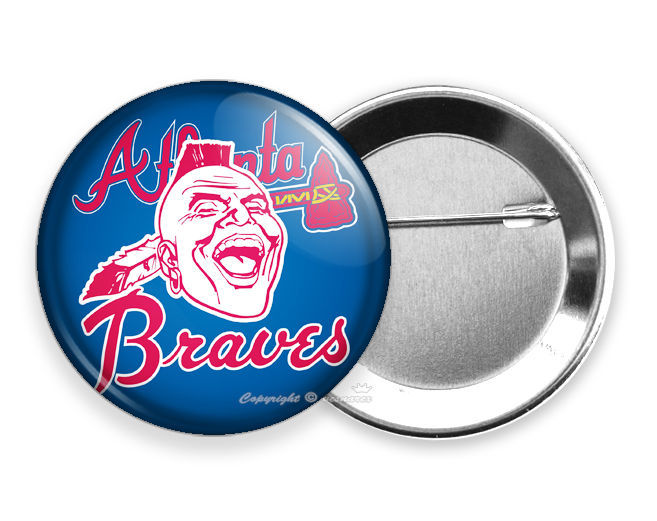 ATLANTA BRAVES BASEBALL TEAM INDIAN TOMAHAWK CHIEF HEAD PIN PINBACK BUTTON FLAIR