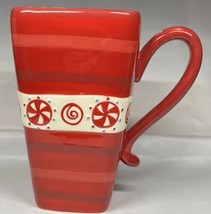 Vintage Stoneware Coffee Tea Mug Cup Christmas Peppermint Candy Shapes 24oz - £9.82 GBP