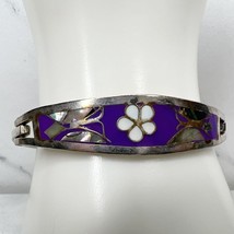 Vintage Taxco Mexico Silver Tone Flower Butterfly Abalone Shell Bangle B... - £19.77 GBP
