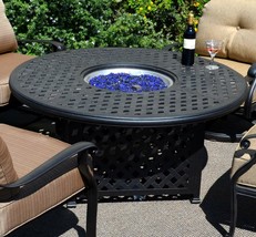 Fire Pit Table Set Elisabeth Propane 5pc Patio Furniture Outdoor Dining Aluminum - £2,953.07 GBP