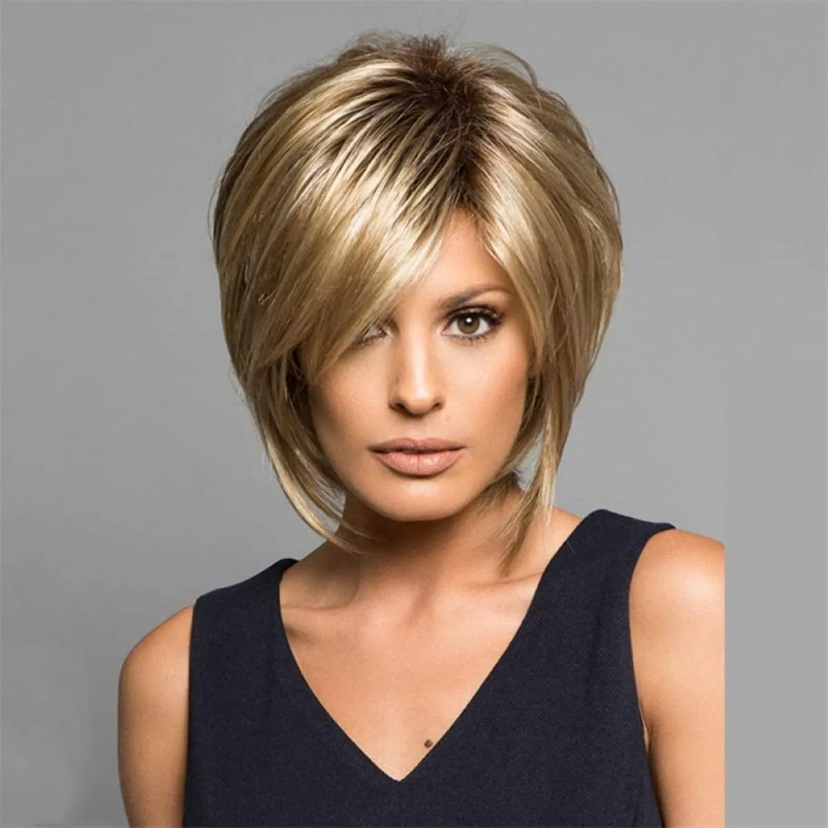 Wig Blonde Mixed Brown Bob Wigs Fashion Women&#39;s Mixed Color Blond Hair Fluf - £15.00 GBP