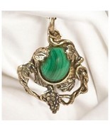 Art Deco Malachite Grape Vine Pendant Italy Sterling Silver Necklace 16”... - $65.44