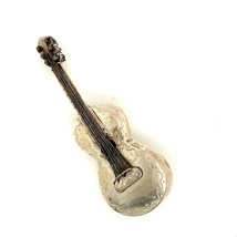 Vintage Signed 925 Mexico Sterling Tribal Carved Guitar Instrument Brooch Pin - £38.89 GBP