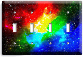 Space Galaxy Stars Rainbow Nebula Cloud Light Switch 4 Gang Plate Room Art Decor - $18.59