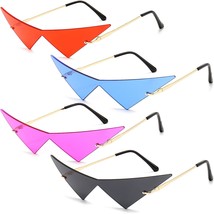 4 Pairs Triangle Sunglasses Frameless Space Eye Sunglasses Rimless Pointy Glasse - £25.29 GBP