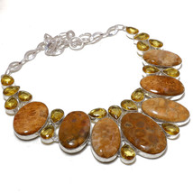 Fossil Coral Citrine Topaz Gemstone Christmas Gift Necklace Jewelry 18&quot; ... - £12.01 GBP