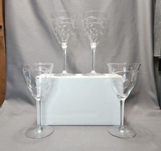 Vintage Floral Etched Scrolls &amp; Leaves Wine Glasses Set of 4 Mid-Century... - $31.68