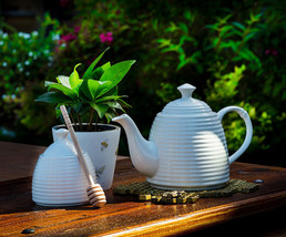 Beehive Shaped Teapot 28 oz Bone China White Minimalist Design 9.5" Long Bee image 1