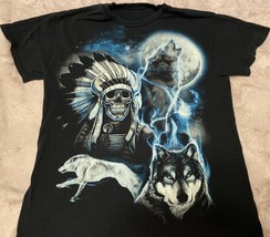 vintage 90s Wolf Howling At The Moon Native American graphic t shirt S/M - £22.04 GBP