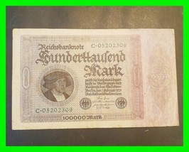 Antique 1923 Weimar Republic German 100,000 Mark Banknote Reichbanknote #2 - £11.67 GBP