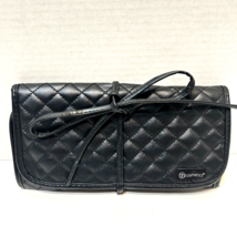 Vintage BH Cosmetics Black Faux Leather Quilted Tri Fold Cosmetic Travel Bag - £11.43 GBP