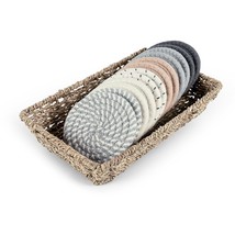 Boho Coasters for Drinks with Seagrass Basket Holder Set 12 Pcs Handmade... - $36.24