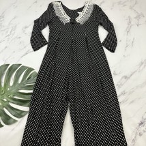 Jeffrey &amp; Dara Womens Vintage 90s Jumpsuit Size 11/12 Black Polka Dot Lace Trim - £30.85 GBP