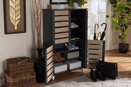 Leola Two-Tone Oak and Dark Gray 4-Door Shoe Storage Cabinet - $2,233.75 MXN