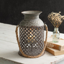 Rustic Lantern with led cement Candle in distressed metal - $42.00