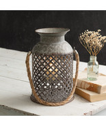Rustic Lantern with led cement Candle in distressed metal - $774.64 MXN