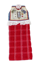 Handcrafted Snowman Tie Top Red Plaid Terry Kitchen Towel Ruffled Yarn Daisy - £3.19 GBP
