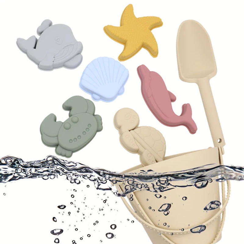 Children 8PCS Beach Sand-digging And Sand-splashing Toy Set Silicone - £35.03 GBP