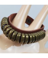 Vintage Brassy Metal Leather Snap Bracelet 8 Inch Wrap - $16.56 CAD