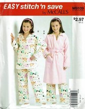 McCalls Sewing Pattern 9109 Pajamas Sleepwear Robe Girls Size 7-10 - £7.06 GBP