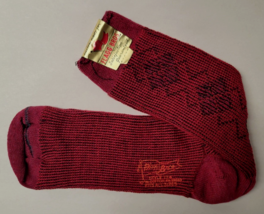 Vtg 1960s NWT Flagg Bros Red &amp; Black Geometric Cotton Knit Socks OSFA - £19.49 GBP