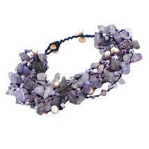 Cluster Amethyst- Pearls- Crystal Handmade Bracelet - £13.72 GBP