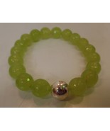 Lime Faceted Cut Glass Beaded Bracelet W 9.25 Sterling Silver Bead 7&quot; $1... - £50.61 GBP