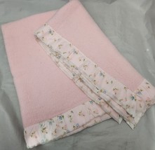 Vintage Soft Pink Pastel Baby Crib Blanket with Floral Satin Trim 36”x45” Lovey - £23.72 GBP