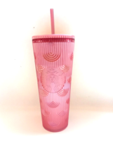 Starbucks Pink Shimmer Swirl Venti Cold Cup With Straw Fall 2023 Siren 24 Ounce - £13.69 GBP