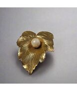 Vintage Sarah Coventry Leaf Brooch – Gold Tone with Faux Pearl Accent - $16.55 CAD