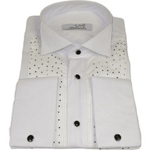 Men CEREMONIA Tuxedo Shirt Rhinestone Cotton Turkey #Milano 13 White Wing Tip image 2
