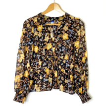 Old Navy Pullover V Neck Waisted Blouse Womens size Small Polyester Black Floral - $22.49