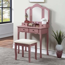 Sanlo Wooden Vanity Set w/ Stool, Rose Gold - £159.59 GBP