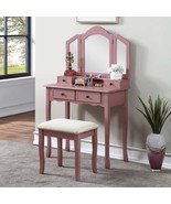Sanlo Wooden Vanity Set w/ Stool, Rose Gold - $288.92 CAD