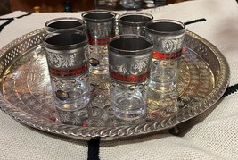 Moroccan Silver Tea Glasses with red rim-  Moroccan Silver tea Cups- Silver cups - £45.56 GBP