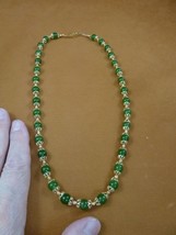 (v308-16) 16&quot; long Green Jade gemstone + gold plt bead + cap Necklace Je... - £65.05 GBP