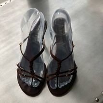 Euc Michel Perry Brown Suede Thong Slides Sz 7.5 - £47.08 GBP