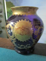 Diana Goilagova Bohemian Czech Gold Decor Glass Vase 5 X 4&quot; - £98.92 GBP