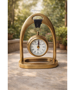 Vintage Gold Metal Hanging Desk Clock - Minimalist Horseshoe Arch Table ... - $82.00