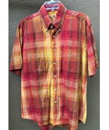 MEN&#39;S LGE ALAN FLUSSER SHIRT BRICK RED HONEY BROWN TAN PLAID S/S SPARE B... - $21.71 CAD