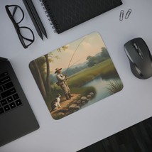 Angler&#39;s Haven Mouse Pad, Fishing Desk Accessory, Cat Lover Gift, Nature... - $19.63 CAD